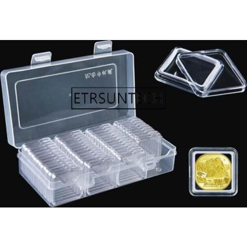 50sets Plastic Clear Coin Storage Box Square Coin Holder 20/25/27/30mm Coin Capsule Collection Storage Case
