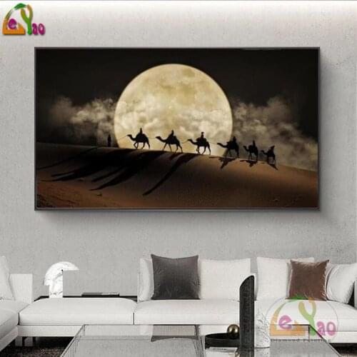 5D Diy Diamond Painting Desert Moon Night Scene Cross Stitch Full Square Round Rhinestone Embroidery Camel In The Deser Mosaic