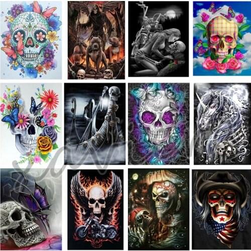 5D Diy Diamond Painting Skull Gothic Skeleton Full Drill Square Rhinestone Cross Stitch Mosaic Embroidery Home Decoration Crafts