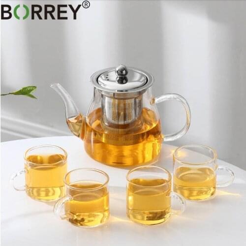 BORREY Borosilicate Glass Tea Set Butterfly Pea Flower Teapot With Filter Tea Infuser Glass Pot Puer Kettle Coffee Pot Juice Pot