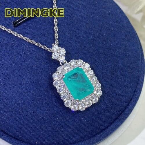 DIMINGKE 10*14MM Natural Paraiba Tourmaline Pendant Necklace S925 Sterling Silver Sparkling Party Birthday Gift Woman Jewelry