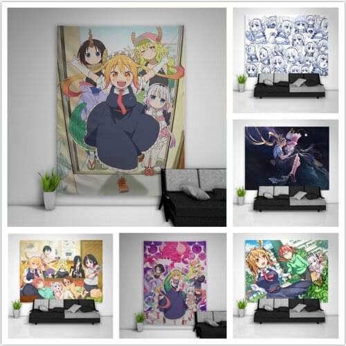 Miss Kobayashis Dragon Maid Tohru Kanna Kamui Tapestry Art Wall Hanging Sofa Table Bed Cover Home Decor Dorm Gift