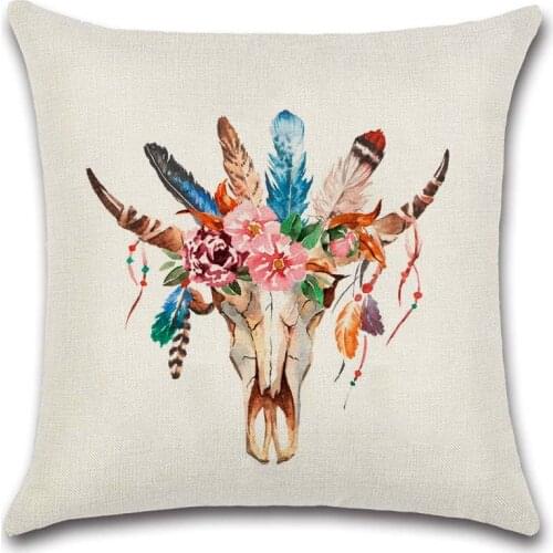 Indian Bull head colorful feather Cushion Cover Decoration for Home house sofa chair seat pillow case kids gift friend present