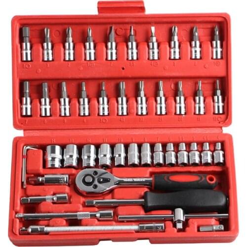 Car Repair Tool 46pcs 1/4-Inch Socket Set Car Repair Tool Ratchet Torque Wrench Combo Tools Kit Auto Repairing Tool Set