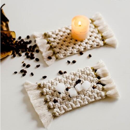 Northern Europe Macrame Cup Pad Bohemia Tablecloth Table Mat Pure Handmade Cotton Braid Non-slip Insulation Mats For Kitchen