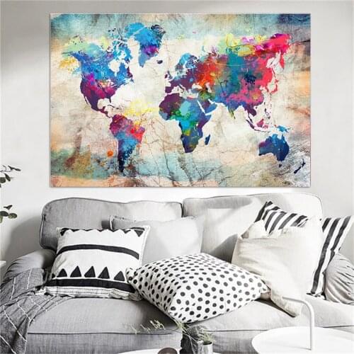 Colorful Vintage Nautical World Map Abstract Canvas Painting Posters and Prints Wall Art Pictures Cuadros for Living Room Decor