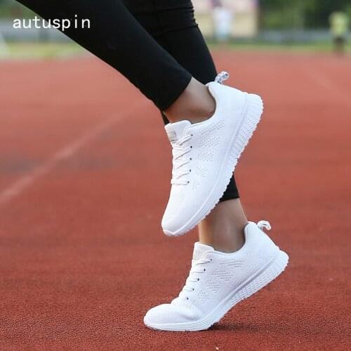 Autuspin Womens Vulcanize Shoes Solid White Leisure Jogging Sneaker Fashion Women Casual Shoes Lightweight Vulcanized Sneakers