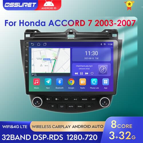 2G 32G 4G GPS Navigation Ossuret 10" Android 10 Car Radio For Honda ACCORD 7 2003 2004 2005 2006 2007 SWC FM CAM-IN USB DAB DTV