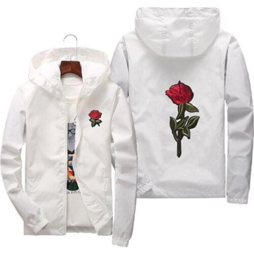2018 Spring AND Summer Thin jacket Men Long sleeve Zipper windbreaker Men Hip hop Rose embroidery jackets Coat Asia Size S-5XL