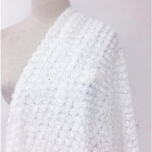 GLace 1M/lot off white small rose flower embroidery lace fabric wedding dress decoration cloth TX1345