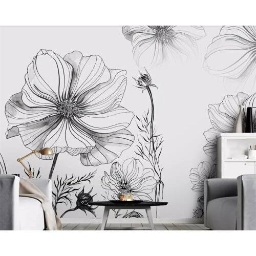 Beibehang Custom wallpaper home decoration mural modern minimalist hand-painted sketch floral TV background wall 3d wallpaper