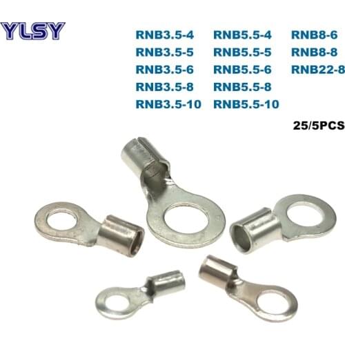 25/5Pcs Ring Naked Cord End Crimp Terminals Bare Electrical Wire Connector RNB3.5/5.5/8/22 Cable Ferrules 12-4AWG 4-25mm2