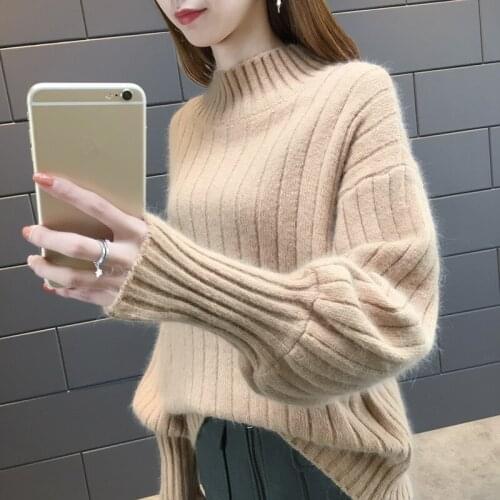 2021 Autumn Knitting Women Sweaters Winter Soft Half Turtleneck Large Size Cashmere Sweater Warm Elasticity Pullover Knit Jumper