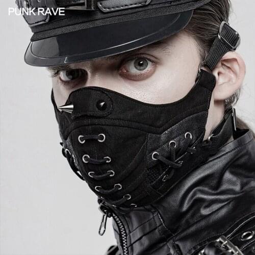 PUNK RAVE Mens Punk Cool Face Masks Non-elastic Mesh Gothic Cool Man Accessories Club Cosplay Halloween Mask Rivet Decoration