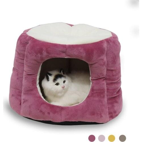 Cat Beds Semi-enclosed Autumn and Winter Cat House Folding Kennel Soft Warm Bed for Cat Supplies Stump Pet Dog Bed Accessories