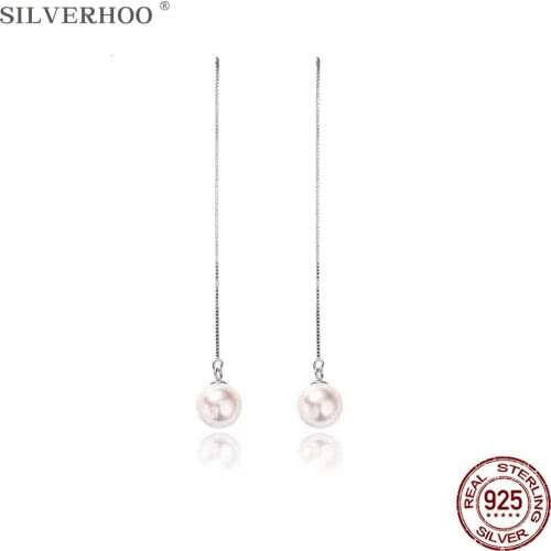 SILVERHOO Real 925 Sterling Silver Tassel Size Shell Pearl Drop Earrings For Women Korean Trendy Jewelry Elegant Female Earings
