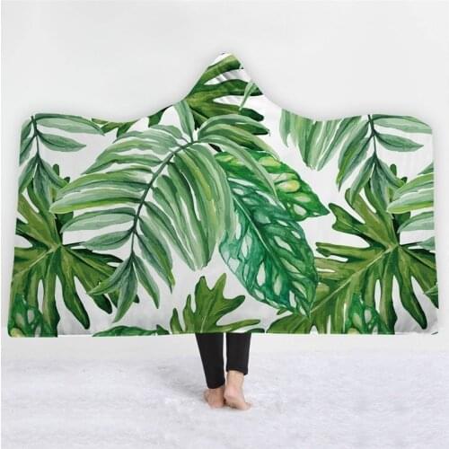 Plants Flowers Printed Hooded Blanket Winter Bedroom Warm Cloak Cover Blanket Super Soft Windproof Wearable Hooded Blanket