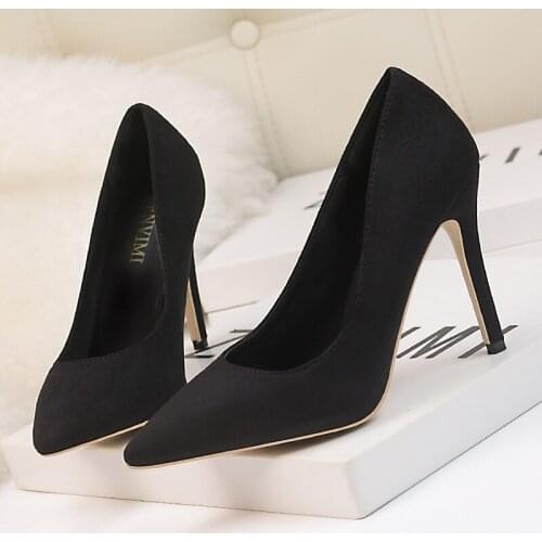 OL was thin womens shoes high-heeled shoes 10CM PUMPS Simple high-heeled suede shallow mouth pointed professional