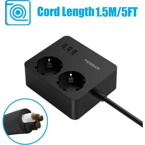 Multiple Power Strip with 2 AC Outlets and 3 USB Ports 110~250V Electrical Charger EU Standard Socket Extender for Home Office