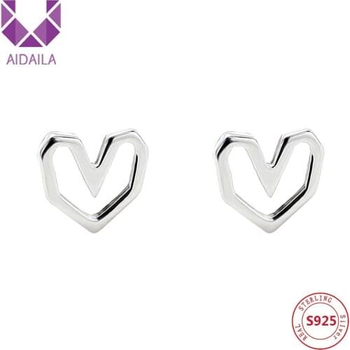 AIDAILA Classic Genuine 925 Sterling Silver Romantic Heart Love Shape Stud Earrings for Women Fashion Earrings Jewelry EY00048