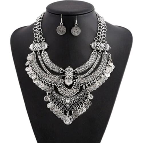 Bohemian Vintage Tassel Collar Necklace Earring Set For Women Indian Jewelry Sets Necklace Sets Fashion Womens Wedding Jewelry