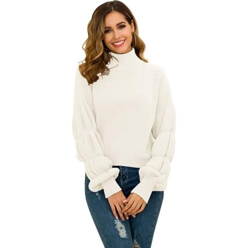 New Fashion Womens High Neck Sweater Lotus Knit Long Sleeve Loose Casual Pullover Sweaters Women Invierno 2019