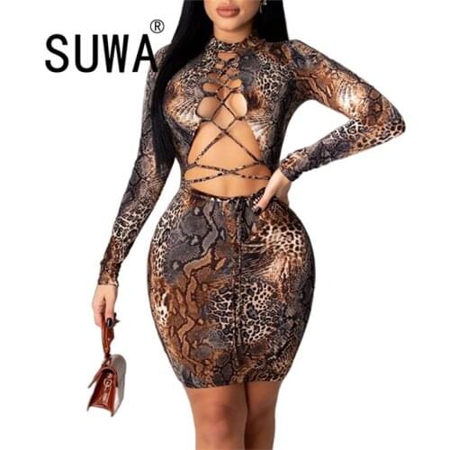 Front Hollow Out Bandage Dresses Spring Fall 2021 Hot Recommend Korean Style Long Sleeve Bodycon Womens Dress Party Night