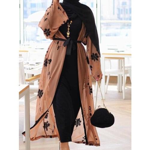 Elegant Muslim Print Open Abaya Maxi Dress Women Kimono Long Robes Middle East Ramadan Turkish Islamic Prayer Female Hijab Juhab
