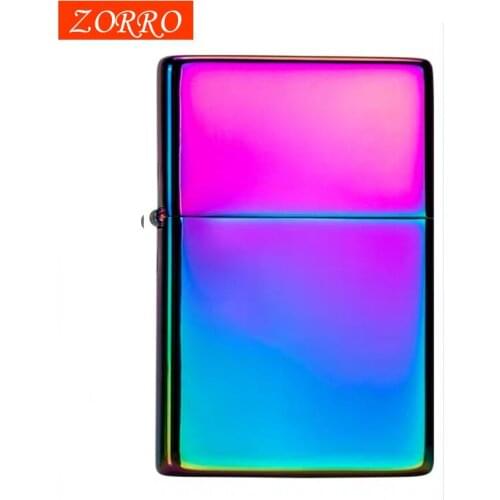 Zorro Fashion Brass Kerosene Windproof Lighter Ultra Thin Square Corner Smooth Creative Classic Mens Gifts Outdoor Ignition