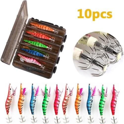 10pcs/set Squid Jigs Hard Fishing Lure Saltwater Bass Jig Hook Plastic Fishing Lures For Saltwater Fishing With Box