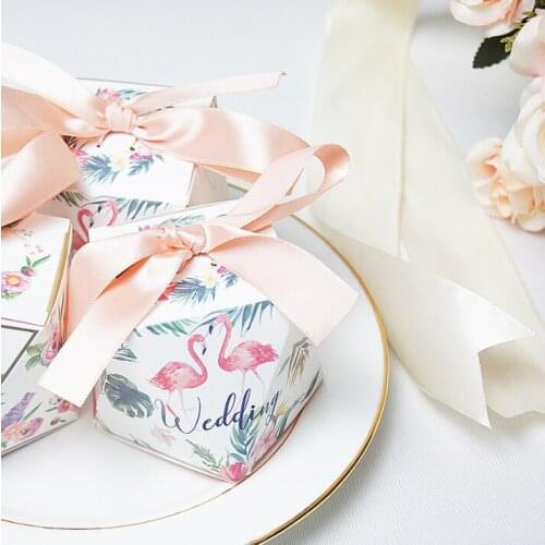 100Pcs Creative Flamingo Diamond Style Wedding Favors Candy Boxes Party Gift Box Bomboniera Giveaways Boxes Chocolate Box