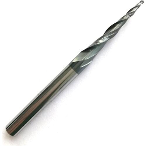 2pcs/lot HRC55 R0.75 Tungsten carbide Coated Tapered Ball Nose End Mills taper and cone endmills R0.75*D6*30.5*75L*2F