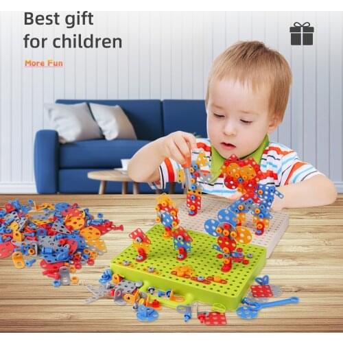 212PCS DIY Screwing Blocks Pretend Play Tool Kits 3D Building Puzzle Assembly Game Educational Toys Xmas Gift for Children Boy