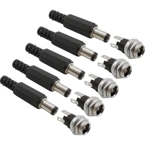 5Pairs 5.5 x 2.1mm DC Power Connectors 5.5*2.1 DC Metal Male Female Plug Jack Socket Metal Panel Mount Terminal Connector
