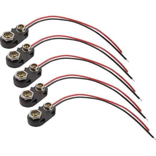 5Pcs I Type 9V Battery Snap Connector Black Plastic Hard Shell 9V Battery Holder Clips Buckle Lead Wire Length 150mm