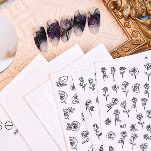 50pcs Rose Flower Black White Design Nail Art Adhesive Sticker Decal Decoration for Gel Nail Polish Manicure
