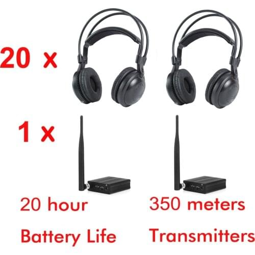 500m RF strong low bass classical silent disco headphones package ( 20pcs headphones and 1 transmitter)