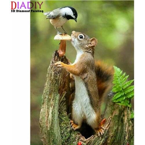 5D DIY diamond painting animal squirrel and bird full diamond round diamond mosaic diamond embroidery landscape beaded picture