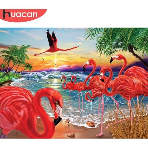 HUACAN 5D Diamond Painting New Flamingo Animal Diamond Embroidery Sale Seaside Pictures Of Rhinestones Mosaic Decor For Home