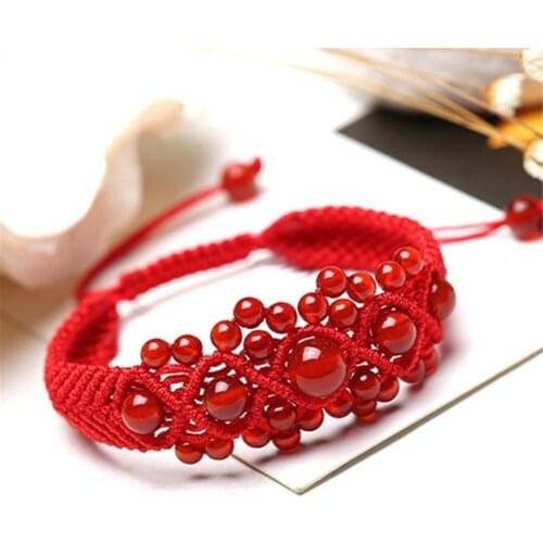Natural Red Gems Charm Bracelets For Women Handmade Braiding Adjustable Red Thread Bracelets Waistbands Jewelry Pulseiras