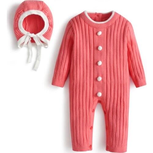 Baby Sweaters Infant Knitted Rompers with Fur Collar Newborn Gilrs Boys Knit Warm Jumpsuit Toddler One Piece Long Sleeve Rompers