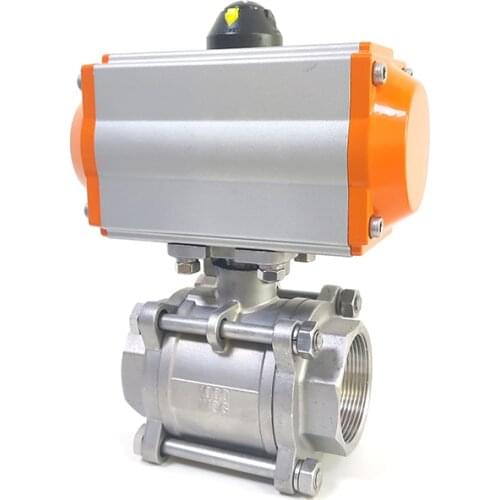 DN20 Three piece High Platform Pneumatic Ball Valve Stainless steel Q611F-16P Double Acting Cylinder
