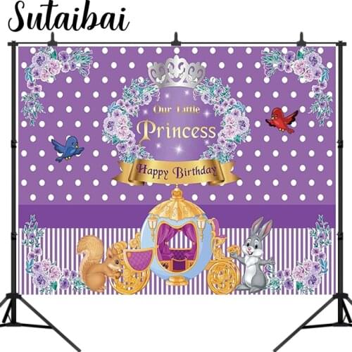 Royal Princess Happy Birthday Backdrop Purple Flowers Floral Cake Table Banner Baby Girls Fairy Party Decoration Photo Booth