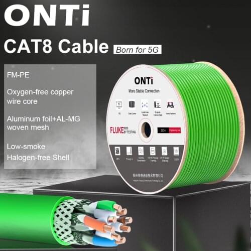 ONTi RJ45 CAT8 SHIELDED CABLE 40Gbps 2000MHz S/FTP INSTALLATION CABLE 22AWG OXYGEN-FREE COPPER LSZH CPR DCA JACKET SUPPORT 4PPOE
