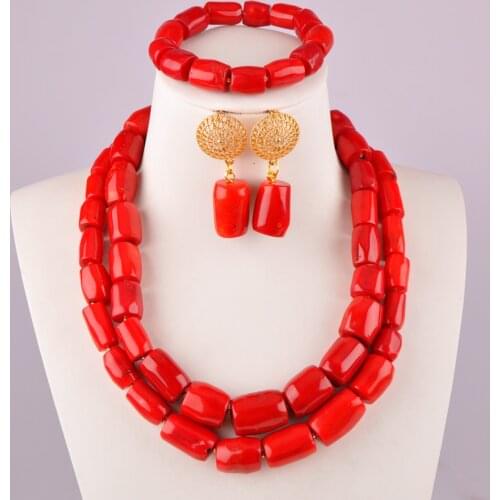 Nigeria Birthday Party Fashion Wedding Red Natural Coral Beads Bride Bridesmaid Necklace African Wedding Jewelry Set AU-121