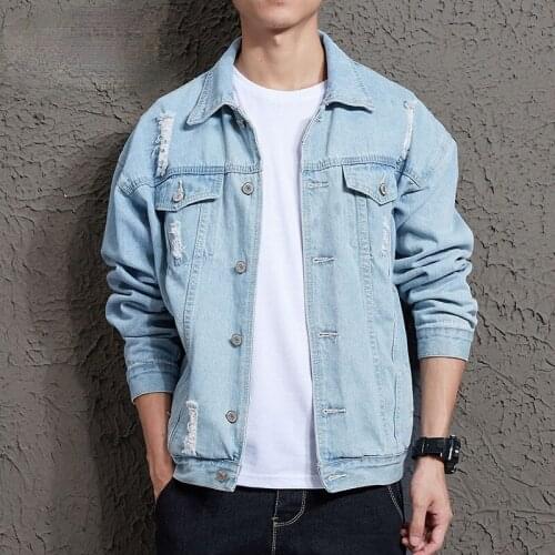 Spring Mens Denim Jacket with Hole Couple Jacket Loose Denim Jackets Outerwear & Coats Men Clothing
