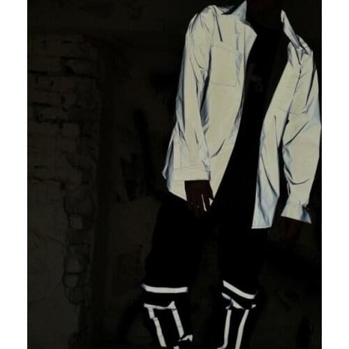 Fashion shirt men long sleeve shirt teenage korean Reflective shirt mens personality stage singer dance b666