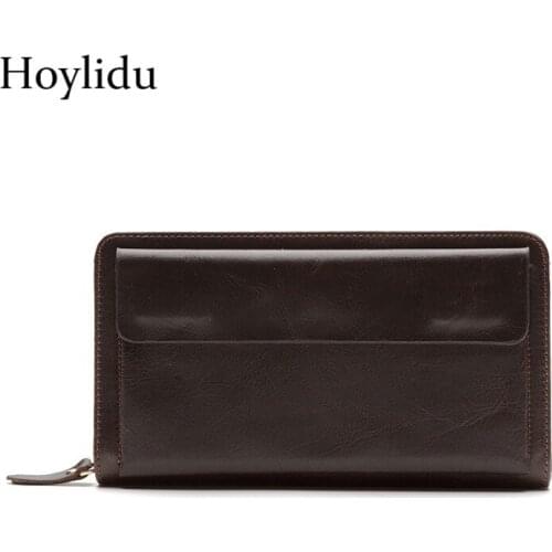 New Luxury Brand 100% Top Genuine Cowhide Leather High Quality Men Long Wallet Coin Purse Vintage Designer Male Carteira Wallets
