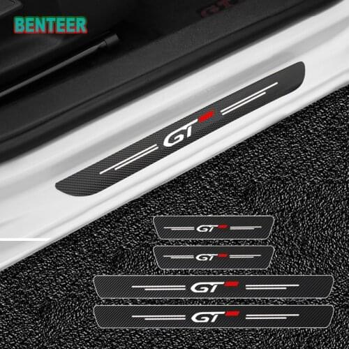 4pcs Carbon fiber GT Car Door Sticker For Peugeot 106 108 206 208 308 408 508 2008 3008 4008 5008 Accessories