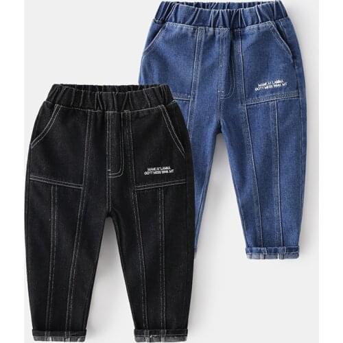New 2021 Kids Fashion Solid Jeans Trousers Pants Boys Letter Denim Pants Baby Boys Jeans Spring Autumn Jeans Long Pants Clothing